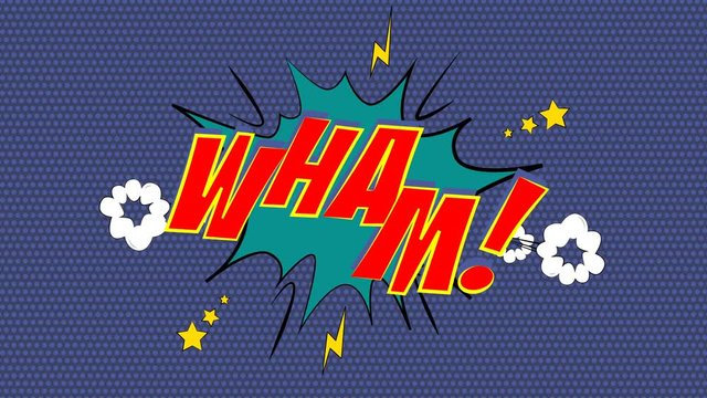 3 words Crash! Wham! Smash! with matte channel in comics style. Wipe.