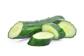 green fresh japanese cucumber, suhyo or zucchini with slice isolated on white background, healthy vegetables