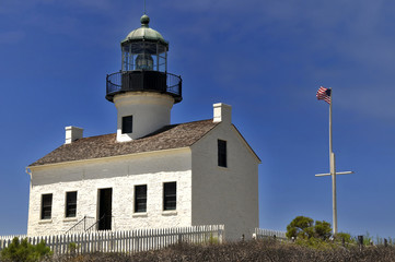 Fototapeta na wymiar House light at Cabrillo Point, San Diego
