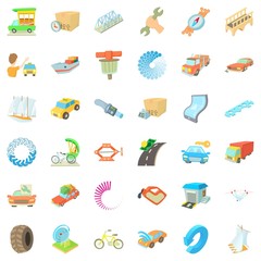 Repairing car icons set, cartoon style