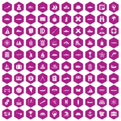 100 shipping icons hexagon violet