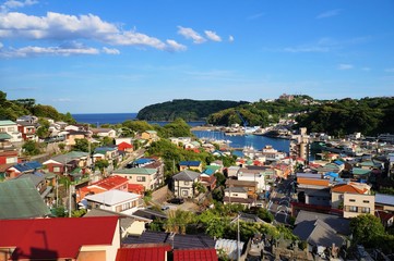 Naklejka premium 真鶴港と真鶴の町並み