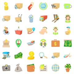 Business tablet icons set, cartoon style