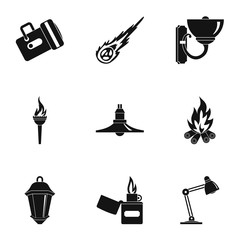 Lighting icon set, simple style