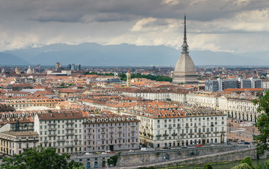 Fototapeta na wymiar Turin, Italy panorama including the iconic Mole Antonelliana