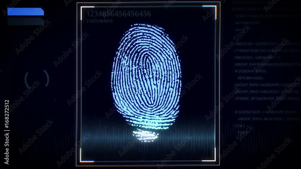 Poster 3d rendering of fingerprint scanner, identification system.