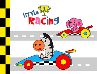 little racing, zebra and elephant - vector illustration for children.