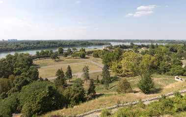 Panoramic view of the Danube and Belgrade from the height of the Belgrade Fortress, Serbia.