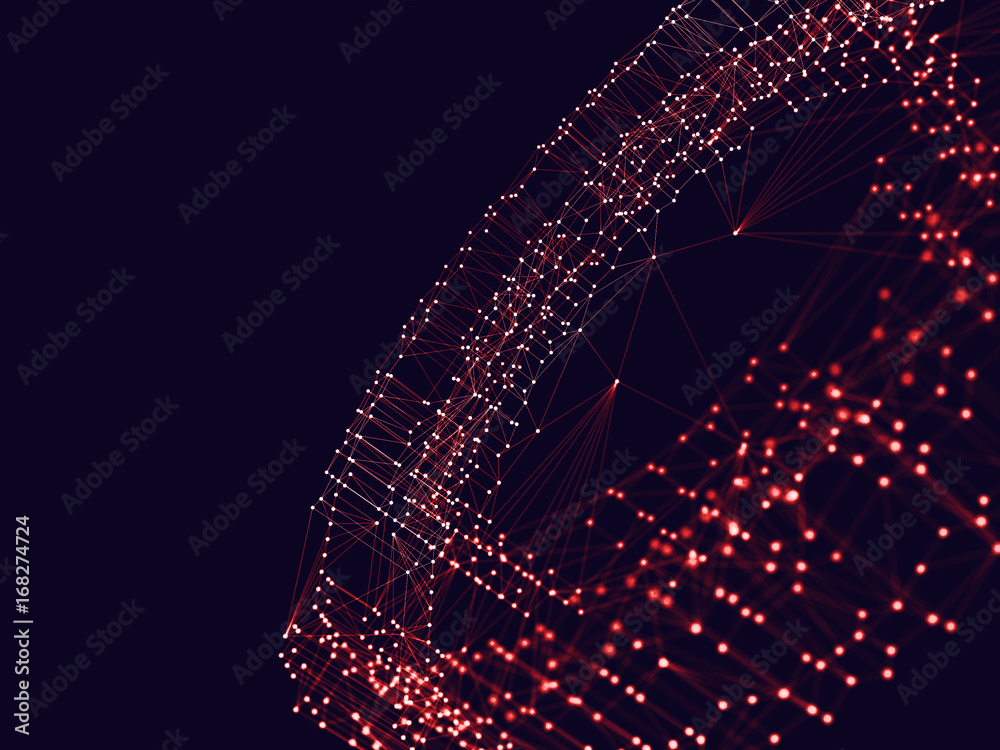 Poster abstract 3d rendering futuristic dots and lines. computer geometric digital connection structure. fu