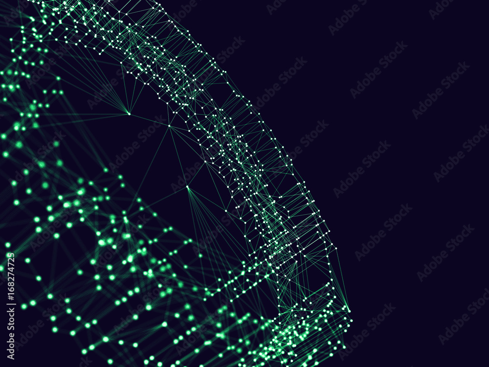 Poster abstract 3d rendering futuristic dots and lines. computer geometric digital connection structure. fu