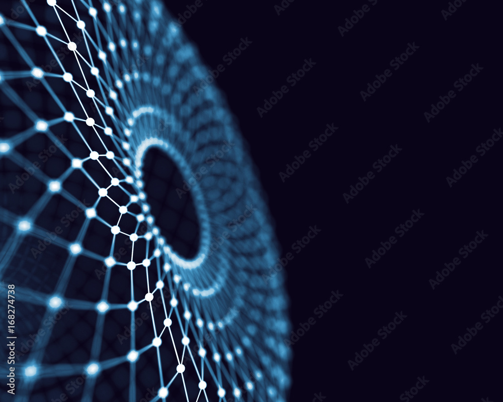 Poster abstract 3d rendering futuristic dots and lines. computer geometric digital connection structure. fu