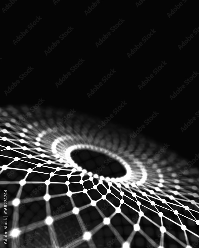 Poster abstract 3d rendering futuristic dots and lines. computer geometric digital connection structure. fu