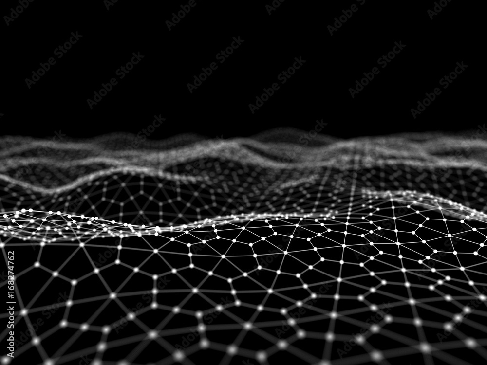 Poster abstract 3d rendering futuristic dots and lines. computer geometric digital connection structure. fu