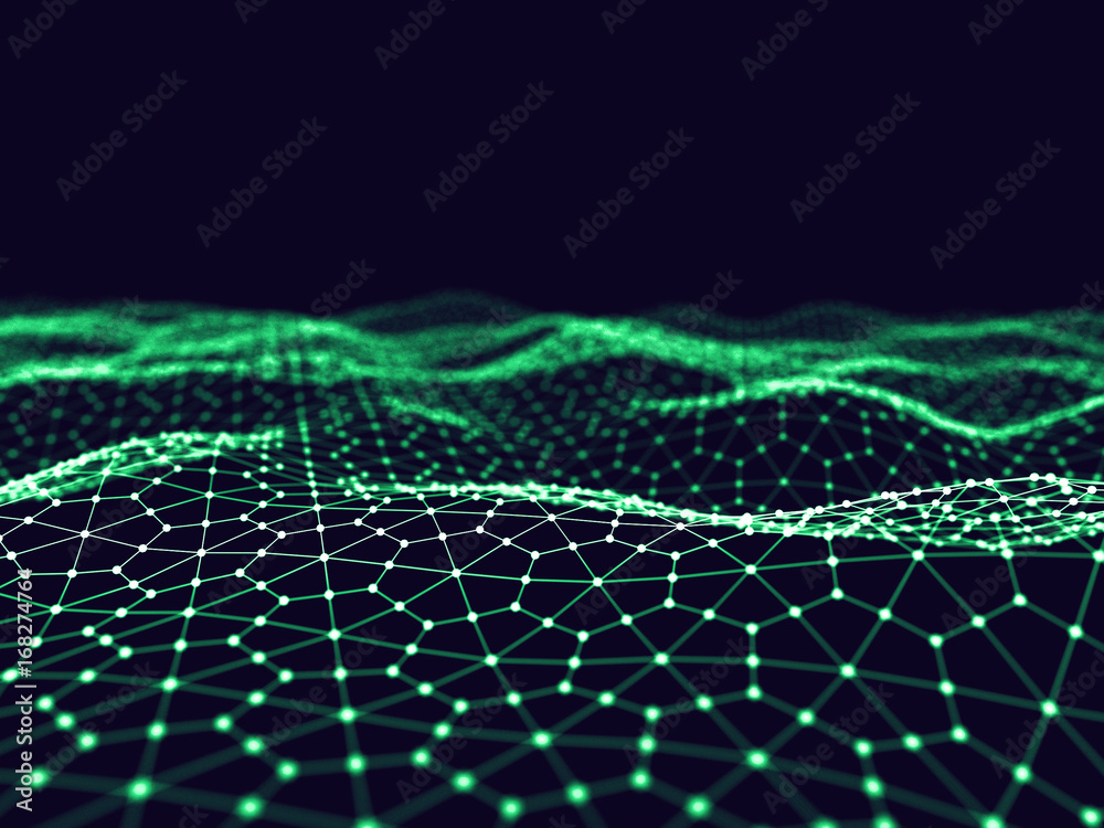 Poster abstract 3d rendering futuristic dots and lines. computer geometric digital connection structure. fu