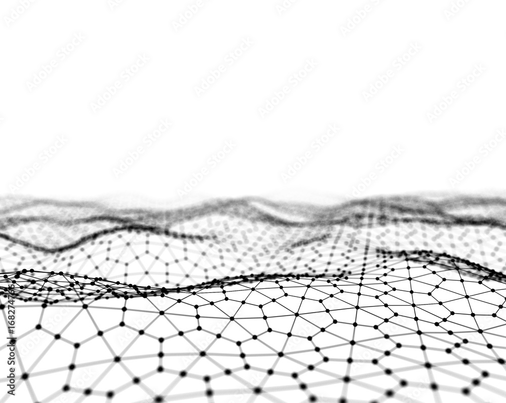Poster abstract 3d rendering futuristic dots and lines. computer geometric digital connection structure. fu
