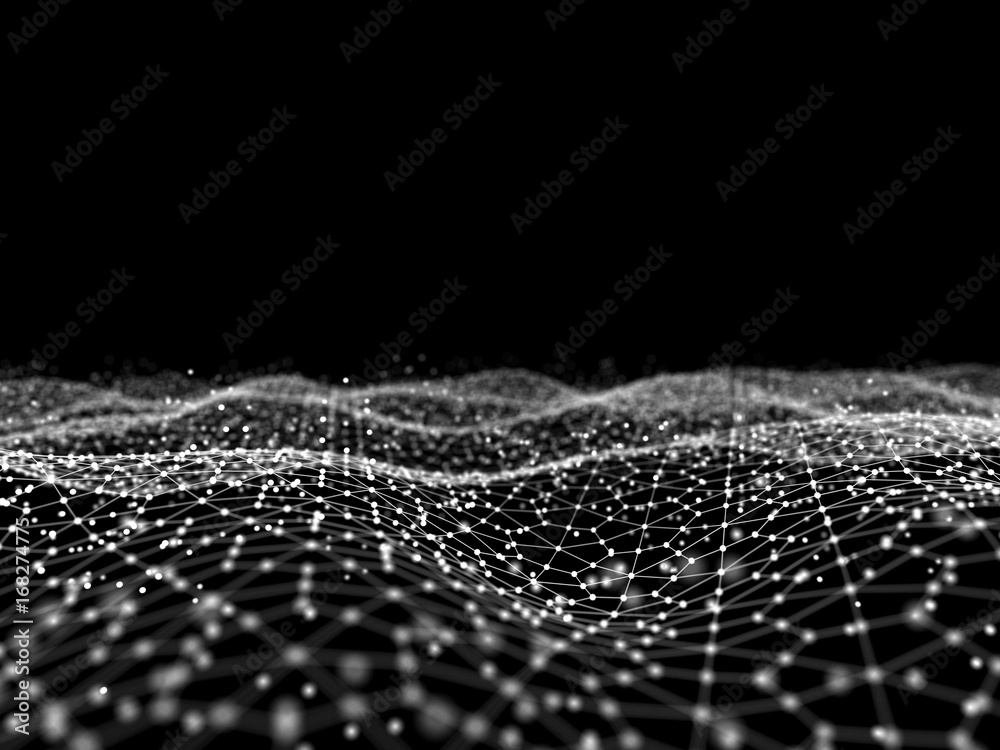 Poster abstract 3d rendering futuristic dots and lines. computer geometric digital connection structure. fu