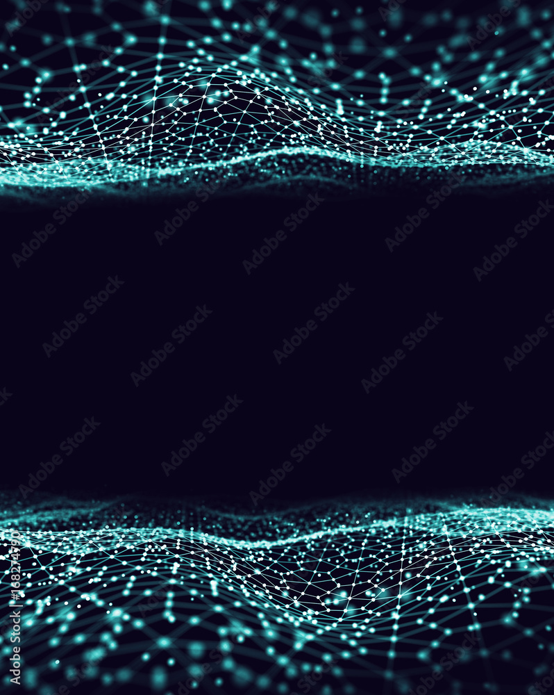 Poster abstract 3d rendering futuristic dots and lines. computer geometric digital connection structure. fu