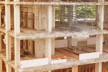 work construction in building high site workplace with sun light tone and copy space add text