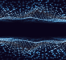 Abstract 3d rendering futuristic dots and lines. computer geometric digital connection structure. Futuristic black abstract grid. Plexus with particles. Intelligence artificial