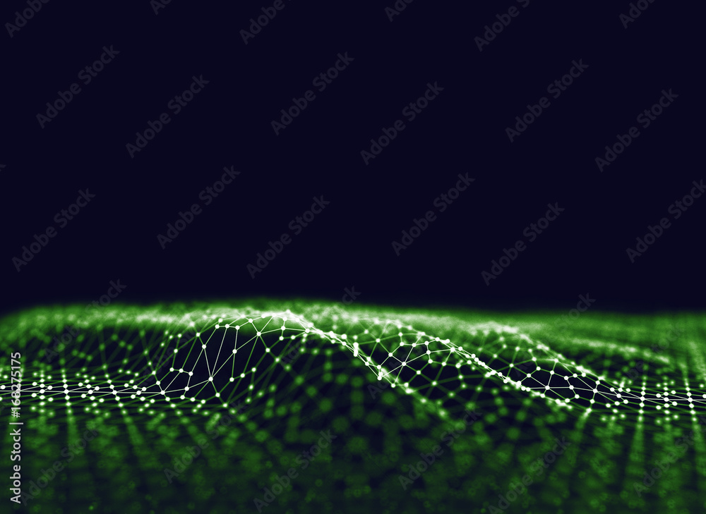 Poster abstract 3d rendering futuristic dots and lines. computer geometric digital connection structure. fu