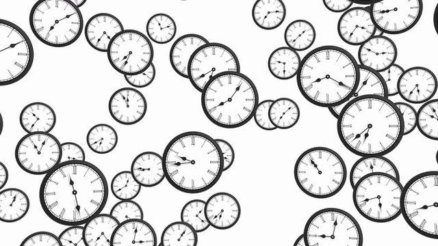 old fashioned clocks flying - loop, 4K, alpha
