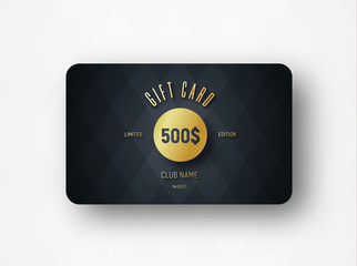 Template of a premium gift card with a gold circle and text