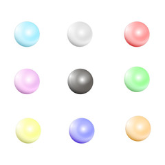 Multicolored pearls. Vector jewellery nacre beads isolated on white background. Set of colored pearl illustration