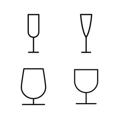 thin line wine glass icons on white background
