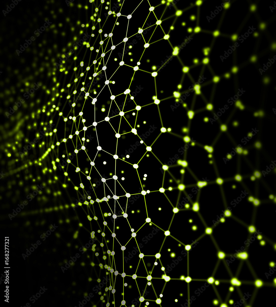 Poster abstract 3d rendering futuristic dots and lines. computer geometric digital connection structure. fu