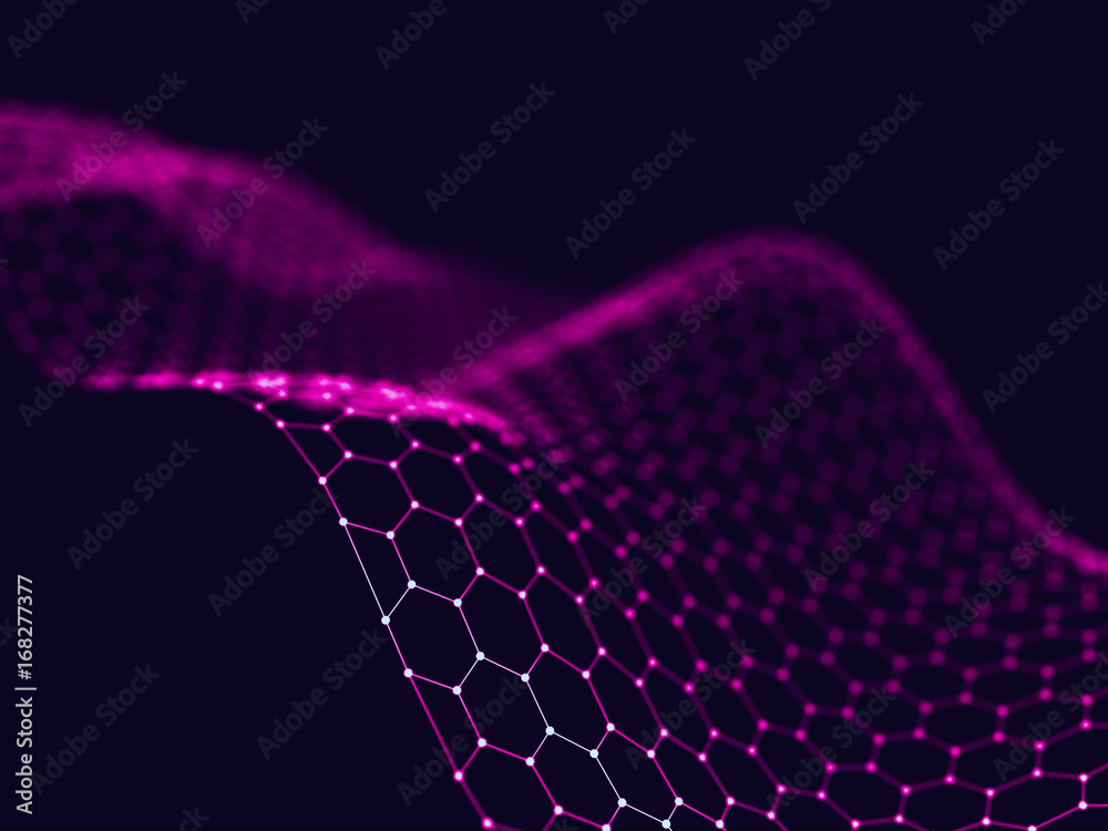 Poster abstract 3d rendering futuristic dots and lines. computer geometric digital connection structure. fu
