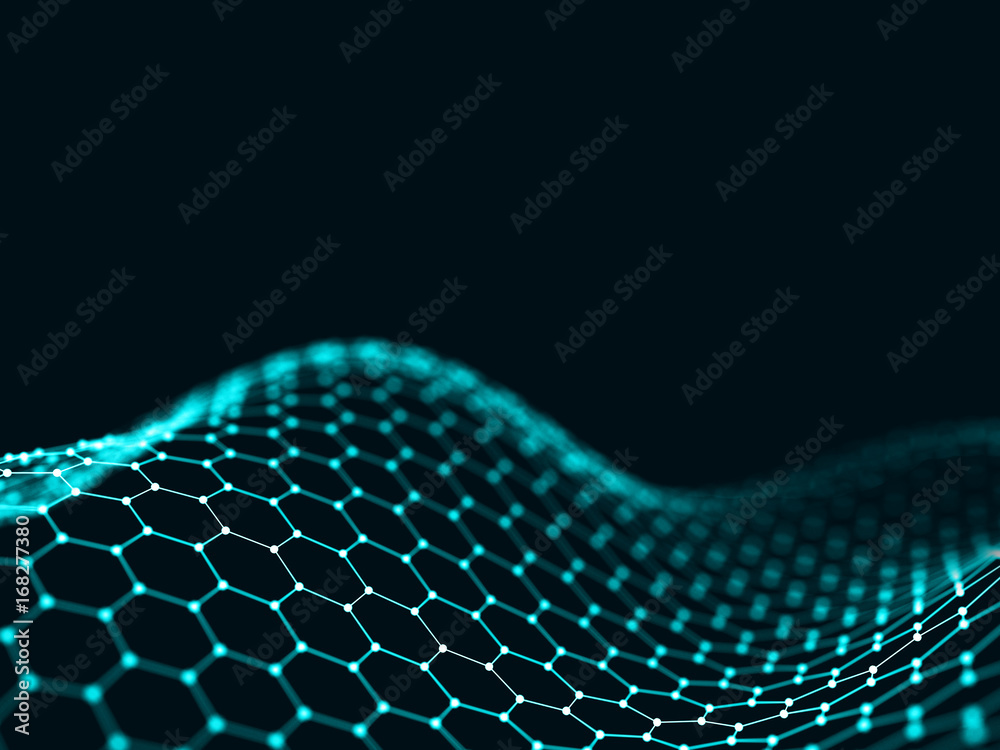 Poster abstract 3d rendering futuristic dots and lines. computer geometric digital connection structure. fu