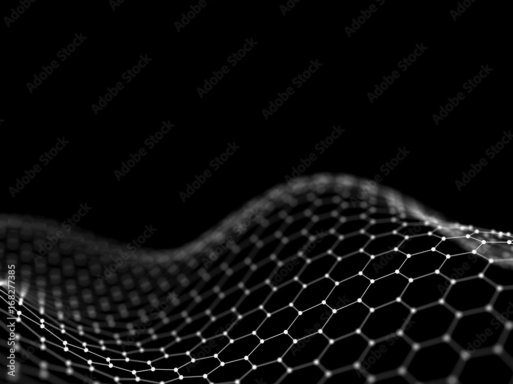 Poster abstract 3d rendering futuristic dots and lines. computer geometric digital connection structure. fu