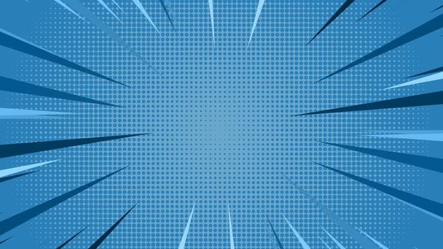 Animation of Comic speed radial on blue dotted background