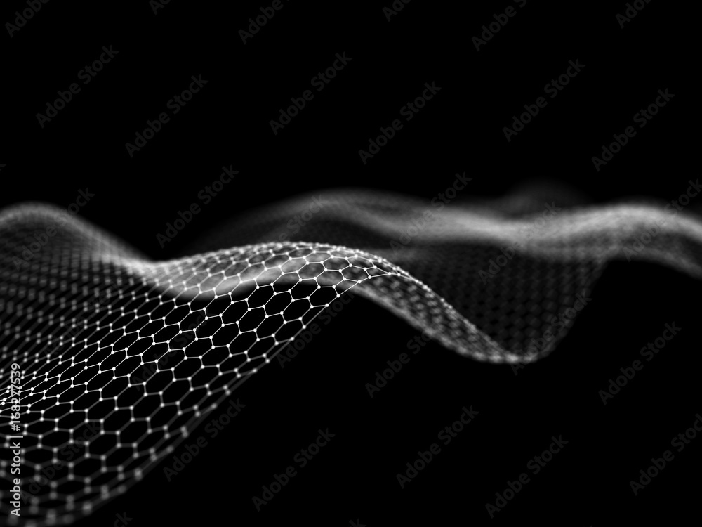 Poster abstract 3d rendering futuristic dots and lines. computer geometric digital connection structure. fu