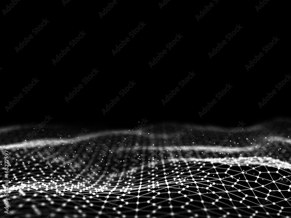 Poster abstract 3d rendering futuristic dots and lines. computer geometric digital connection structure. fu