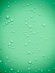 Water drops on green background
