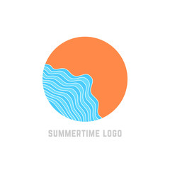 simple summertime logo with blue waves