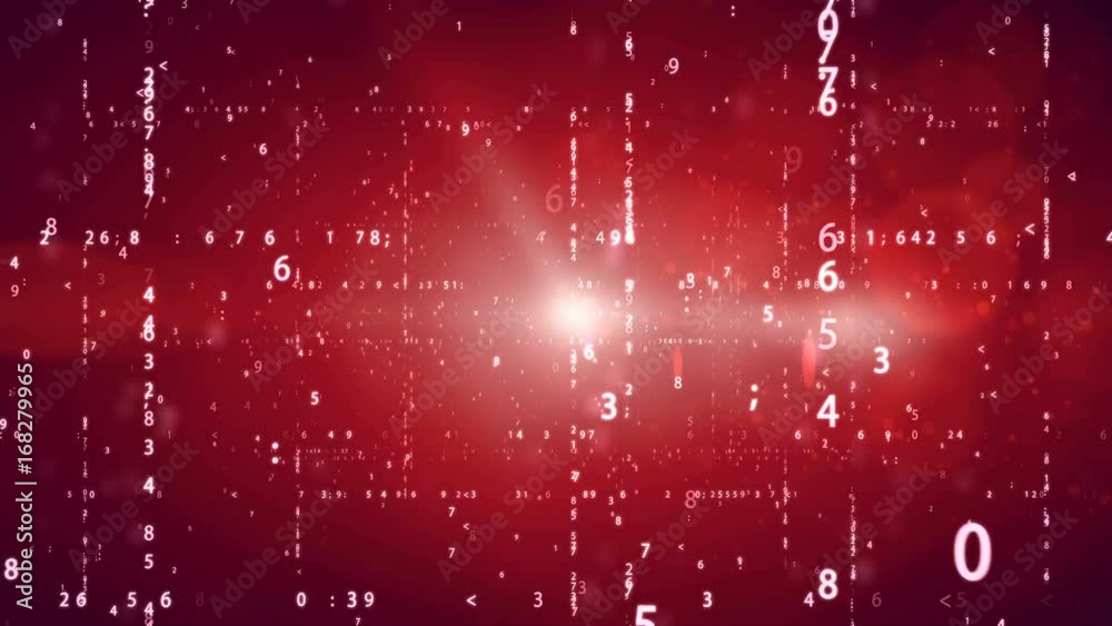 Poster cyberspace with digital binary code on red background.