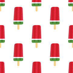 Seamless summer pattern with watermelon ice popsicle on a white background. It can be used for packaging, wrapping paper, textile and etc.