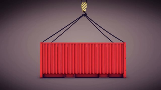 3d rendering of the red cargo container with a hook