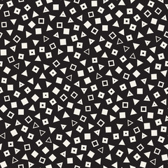 Seamless primitive jumble minimalism patterns. Randomly scattered geometric shapes. Abstract background design