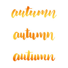 Autumn calligraphy collection. Autumn lettering. Trendy gold colored hand lettering for Autumn promo, marketing, sales, advertisements.
