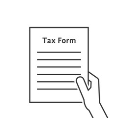 thin line hand holding tax form
