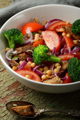 Salad with rye bread croutons