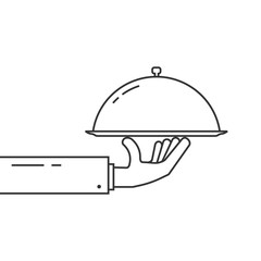 black thin line hand holding dish