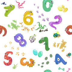 Numbers like dinosaurs seamless pattern