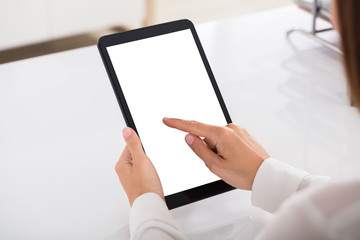 Businessperson Using Digital Tablet With Blank White Screen