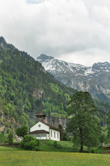 Church in the background of mountains