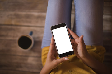 Girl with a smart phone with copy space