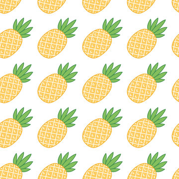 Seamless summer pattern with pineapple on a white background.  It can be used for packaging, wrapping paper, textile and etc.